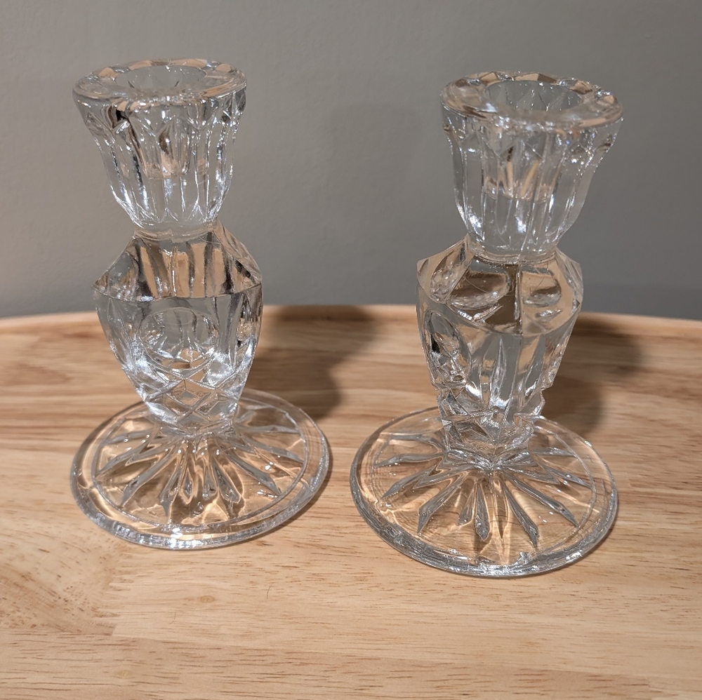 Set of 2 Glass Candlestick Holders Vintage and Elegant